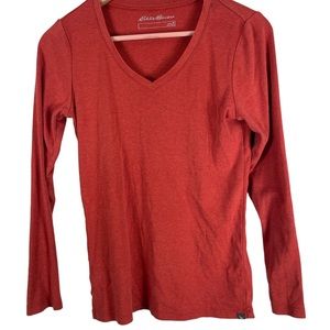 Eddie Bauer Cranberry Red Long Sleeve T Shirt medium V neck